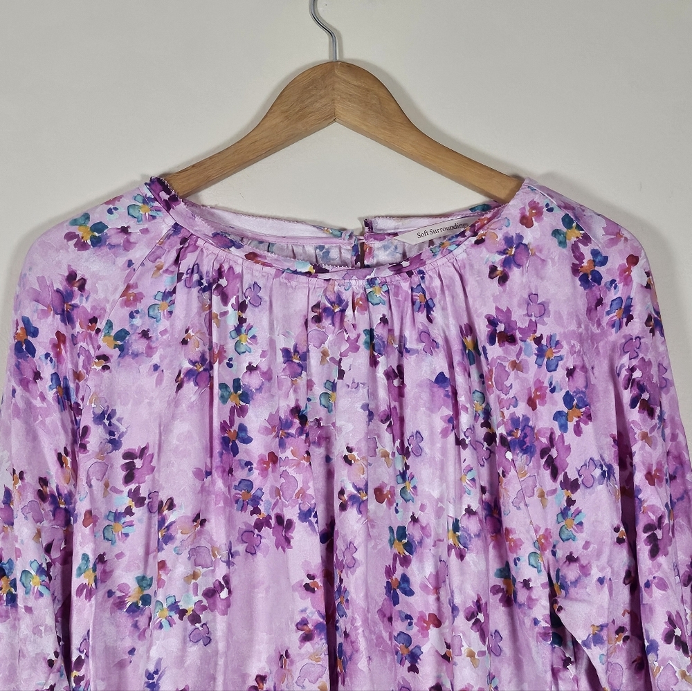 Soft Surroundings Brialla Lilac Purple Floral Watercolor Print Top Romantic XL - Picture 3 of 9
